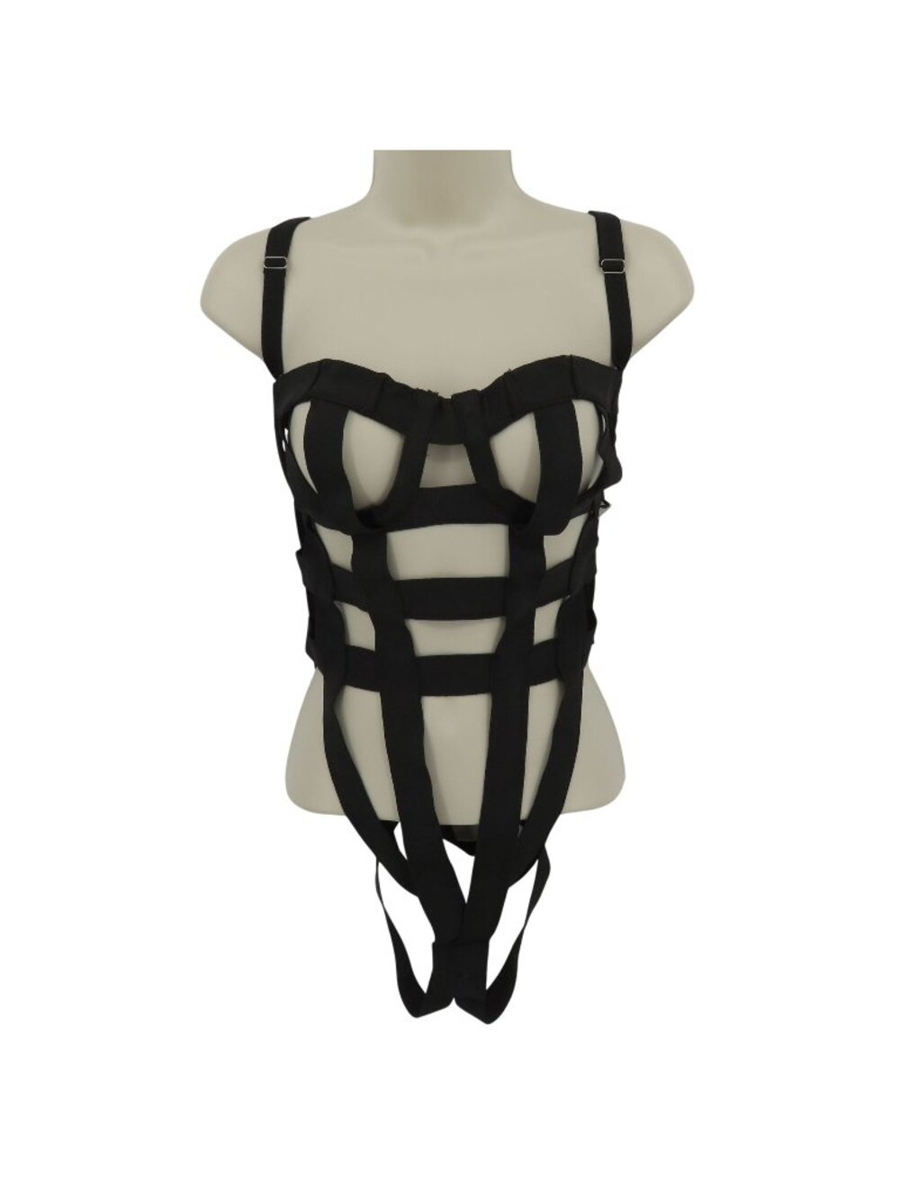Nova Sport Women Large Black Stretchy Band Bandage Bodysuit See Through NEW
